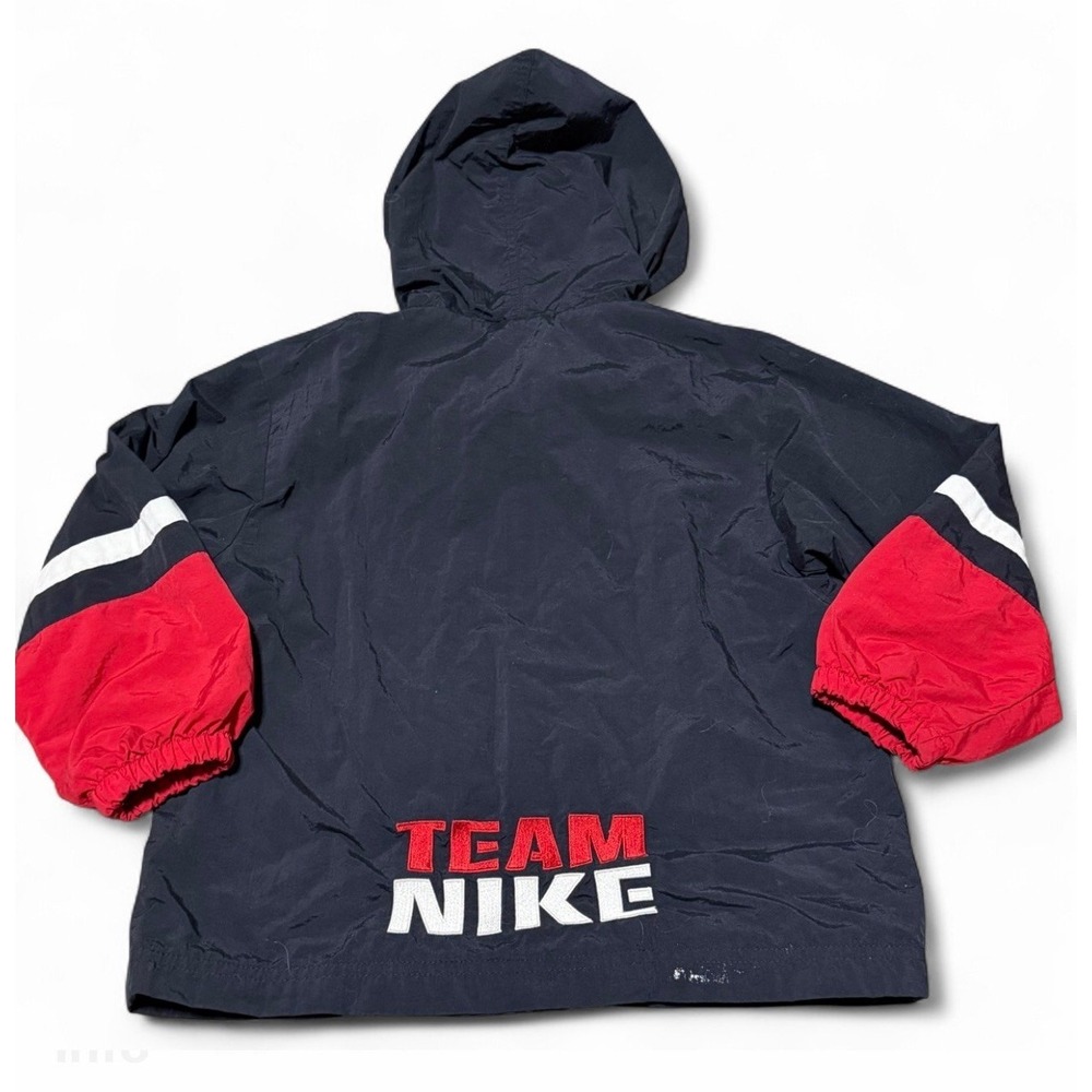 Nike Team Windbreaker Jacket‎ Youth 6 7 Black Red Hooded Full Zip Swoosh Vintage